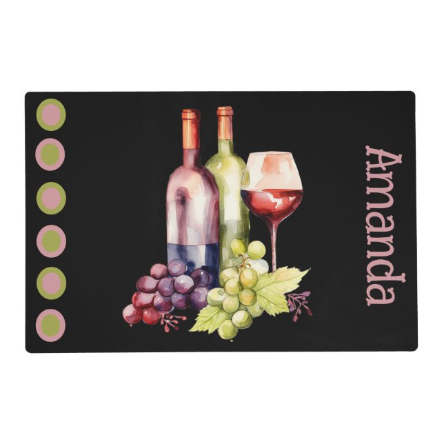 Psychedelic Bottle and Grapes with Glasses Art Placemat (Front)