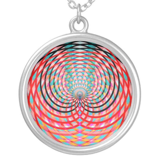 Psychedelic Braided Circles Silver Plated Necklace (Front)