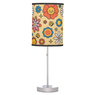 Psychedelic, bright flowers and butterflies table lamp