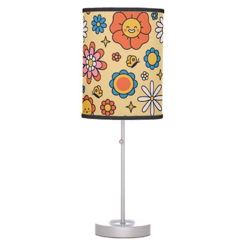 Psychedelic bright flowers and butterflies table lamp