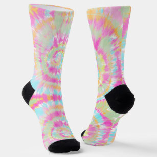 Psychedelic bright pink rainbow tie dye socks