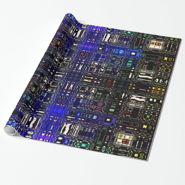Psychedelic Bright Spot Light Wrapping Paper-Blue Paper (Unrolled)