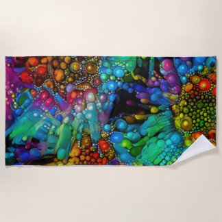 Psychedelic Bubble Burst Abstract Daisies Beach Towel