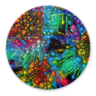 Psychedelic Bubble Burst Abstract Daisies Ceramic Knob