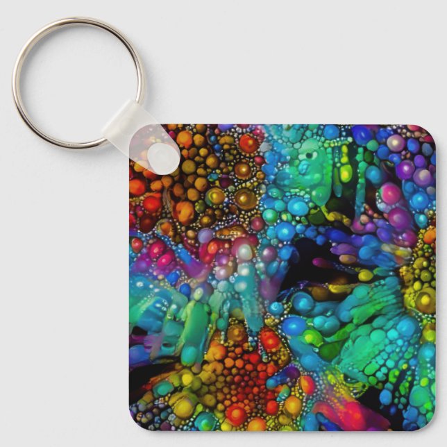 Psychedelic Bubble Burst Abstract Daisies  Keychain (Front)