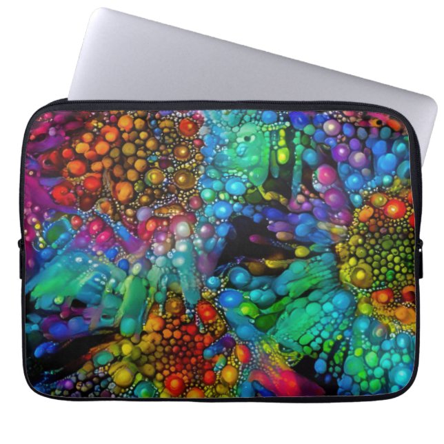 Psychedelic Bubble Burst Abstract Daisies  Laptop Sleeve (Front)