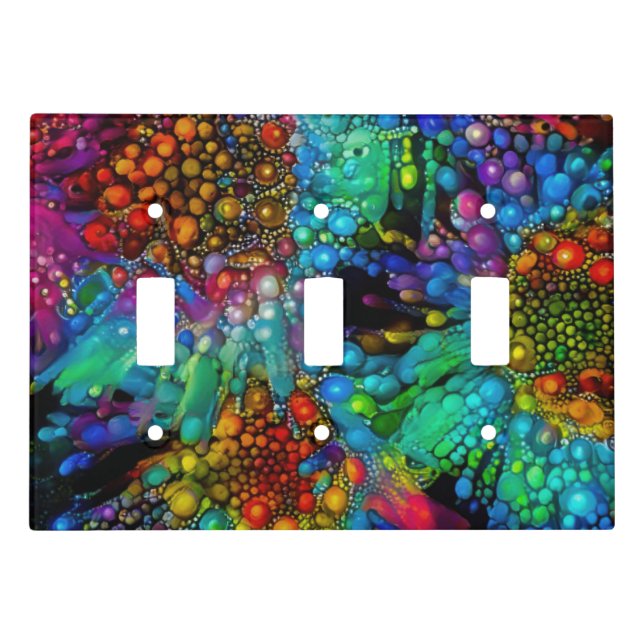 Psychedelic Bubble Burst Abstract Daisies  Light Switch Cover (Front)