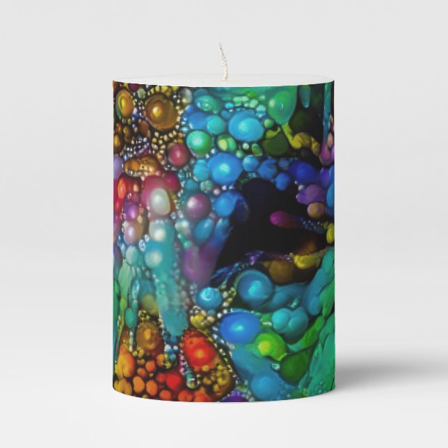 Psychedelic Bubble Burst Abstract Daisies  Pillar Candle (Front)