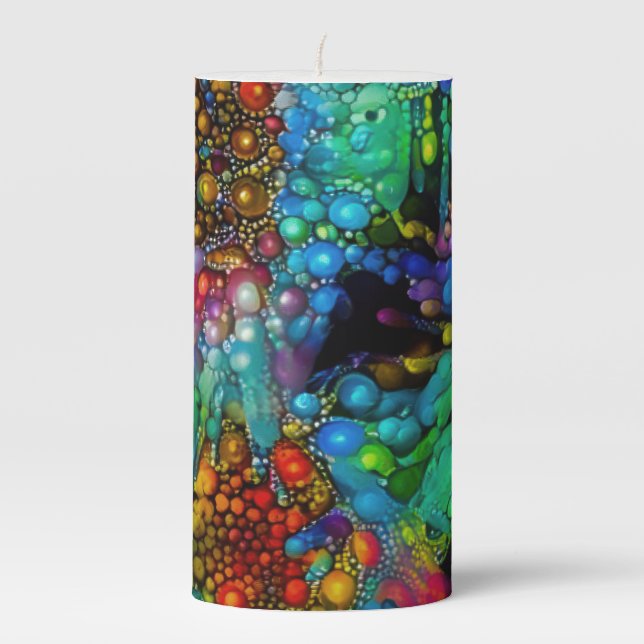 Psychedelic Bubble Burst Abstract Daisies  Pillar Candle (Front)