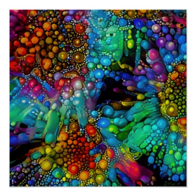 Psychedelic Bubble Burst Abstract Daisies  Poster (Front)