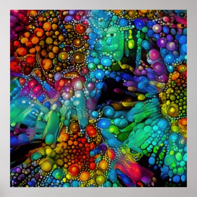 Psychedelic Bubble Burst Abstract Daisies  Poster (Front)