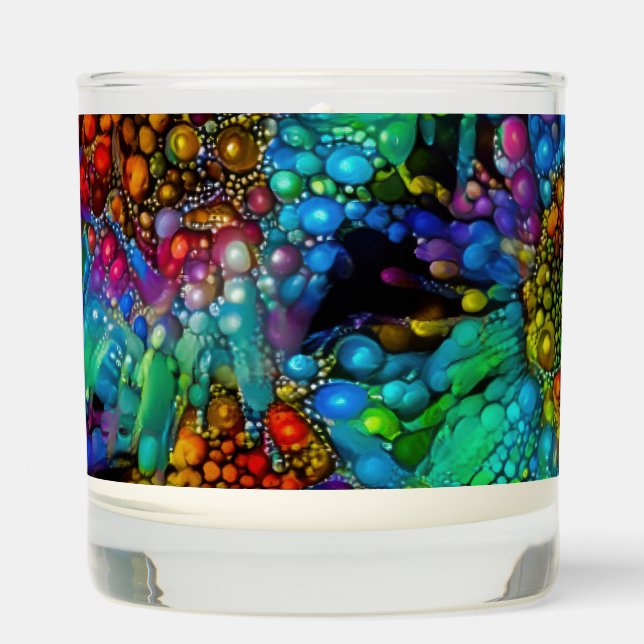 Psychedelic Bubble Burst Abstract Daisies  Scented Candle (Front)