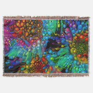 Psychedelic Bubble Burst Abstract Daisies Throw Blanket