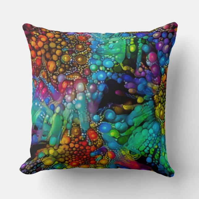 Psychedelic Bubble Burst Abstract Daisies  Throw Pillow (Front)