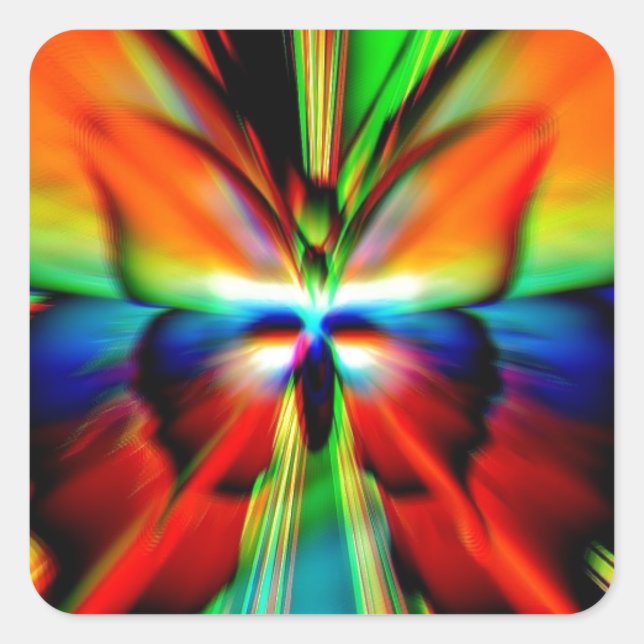 Psychedelic Butterfly Fractal Square Sticker (Front)