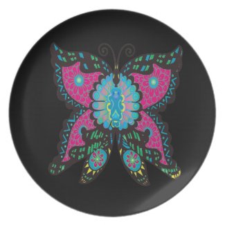 PSYCHEDELIC BUTTERFLY MELAMINE PLATE