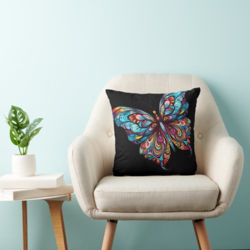 Psychedelic Butterfly Throw Pillow