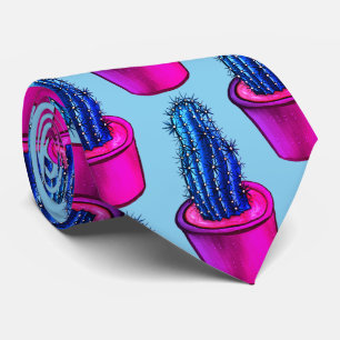 Psychedelic Cactus Blue Purple Trippy Fun Crazy Neck Tie