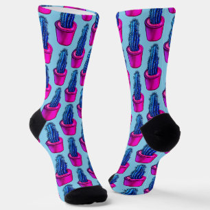 Psychedelic Cactus Blue Purple Trippy Fun Crazy Socks