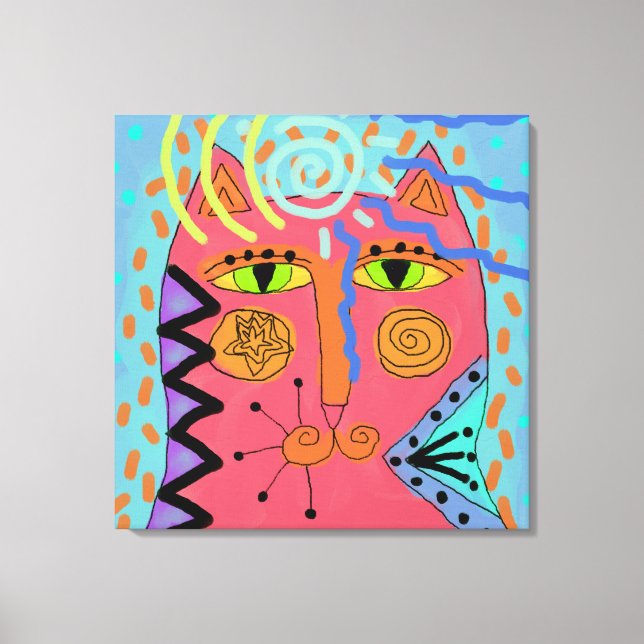 Psychedelic Cat Abstract Painting Canvas Print (Front)