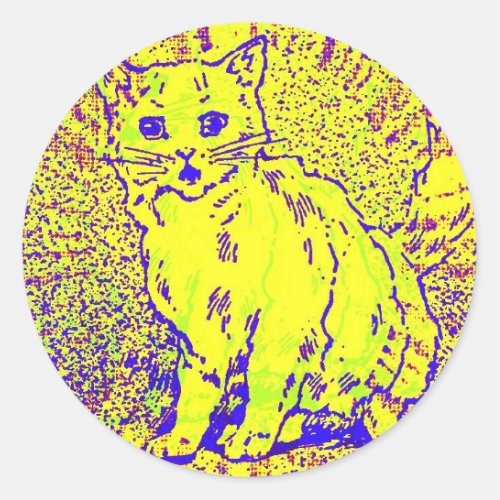 Psychedelic Cat Artwork Classic Round Sticker