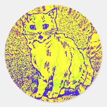 Psychedelic Cat Artwork Classic Round Sticker by artisticcats at Zazzle