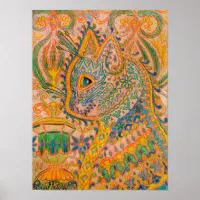 Cat Playing a Piano in Front of a Psychedelic Background by Louis Wain Art  Print