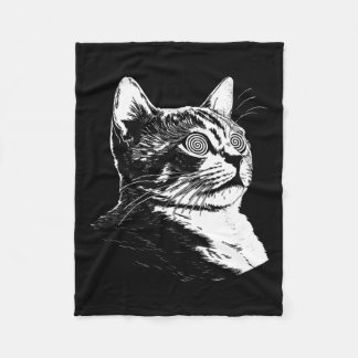 Psychedelic Cat Festival Edm Trippy Illusion Kitty Fleece Blanket