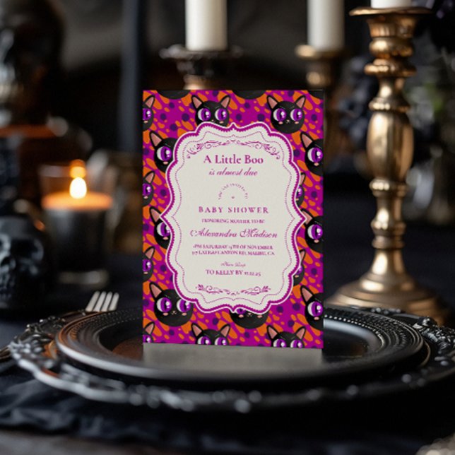 Psychedelic Cat Halloween Baby Shower Invitation (Creator Uploaded)