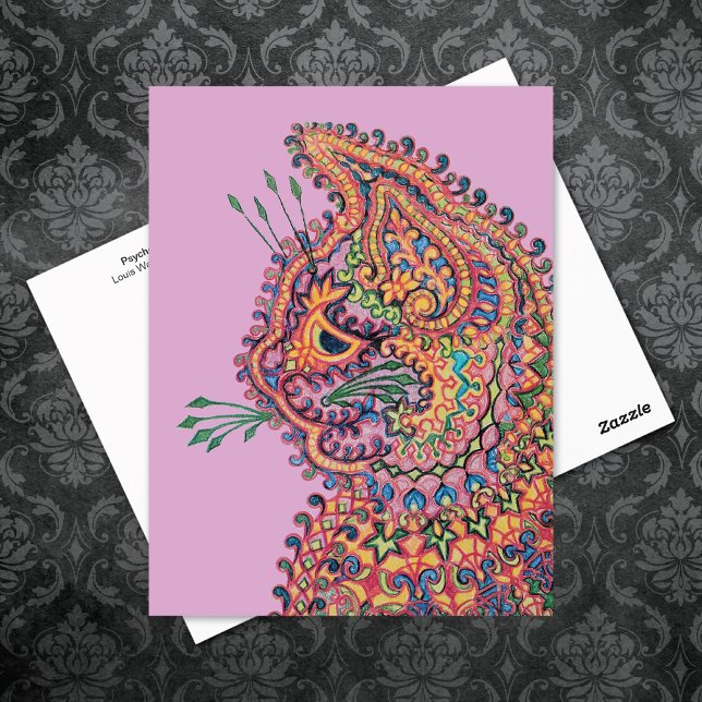 Psychedelic Cat Illustration Louis Wain Postcard (Creator Uploaded)