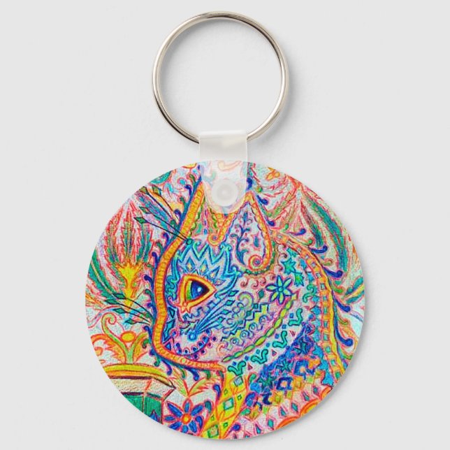 Psychedelic Cat, Louis Wain Keychain (Front)