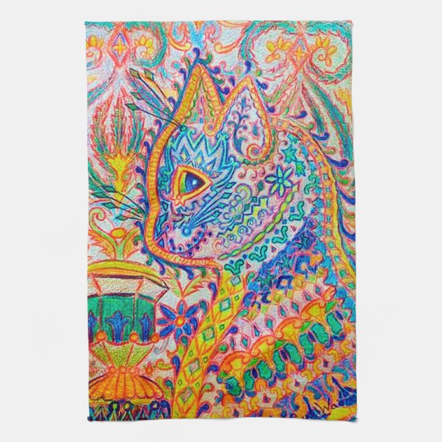 Psychedelic Cat, Louis Wain Kitchen Towel (Vertical)