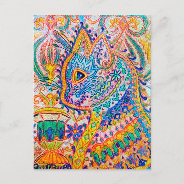 Psychedelic Cat, Louis Wain Postcard (Front)