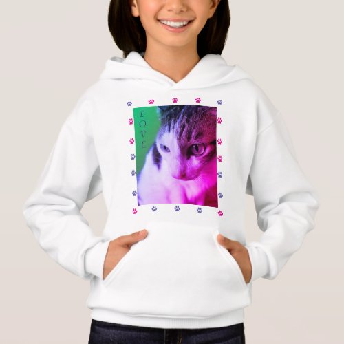 Psychedelic Cat pink purple paw prints circle A Hoodie