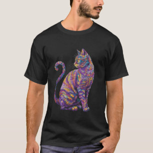 Psychedelic Cat Rainbow Colors Vibrant Art Fractal T-Shirt