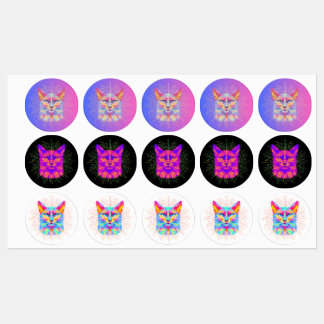 Psychedelic Cat Sticker, Waterproof Labels
