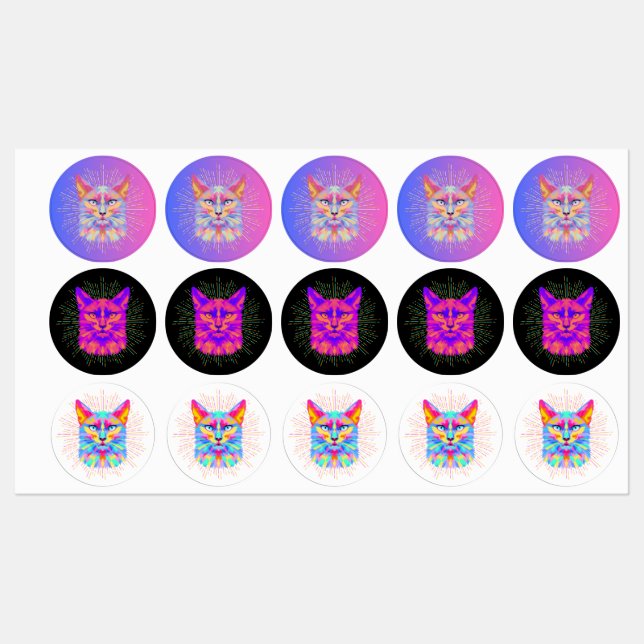 Psychedelic Cat Sticker, Waterproof Labels (Sheet)