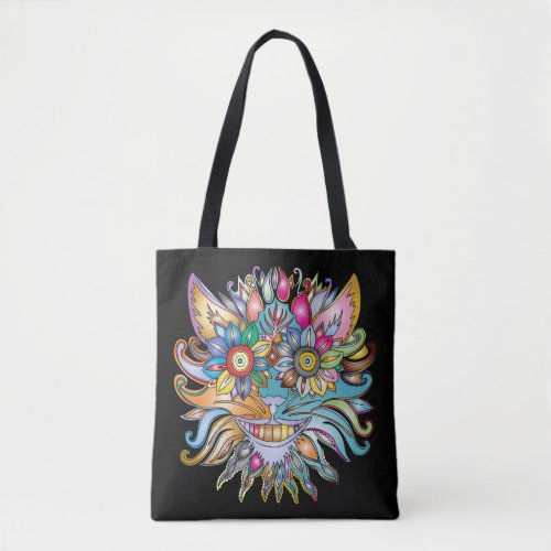 psychedelic cat tote bag