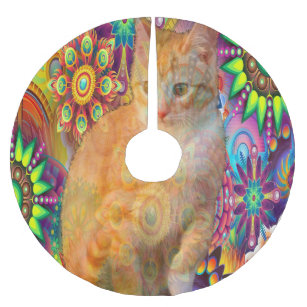 Psychedelic Cat Tree Skirt, Tie Dye Cat Brushed Polyester Tree Skirt