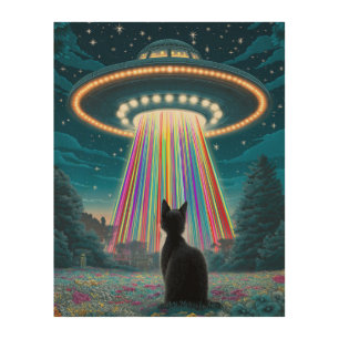 Psychedelic Cat & UFO Funny Alien Abduction Art