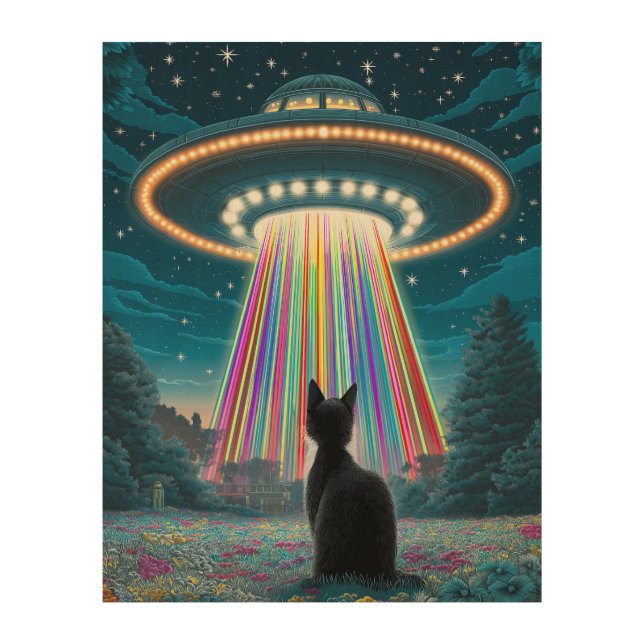 Psychedelic Cat & UFO | Funny Alien Abduction Art (Front)
