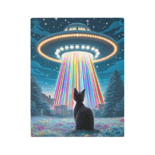 Psychedelic Cat & UFO Funny Alien Abduction Art