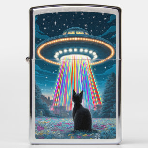 Psychedelic Cat & UFO Funny Alien Abduction Art Zippo Lighter