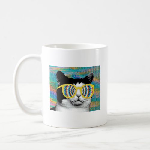 PSYCHEDELIC CAT WITH SUNGLASSES  COFFEE MUG