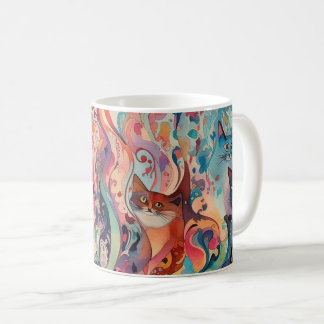 Psychedelic cats abstract flowers. Funny graphic. Coffee Mug