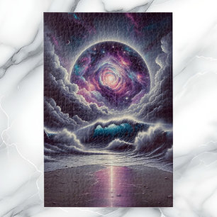 Psychedelic Celestial Rainy Beach Landscape Jigsaw Puzzle