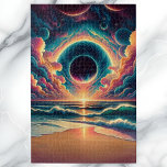 Psychedelic Celestial Sunset Beach Landscape Jigsaw Puzzle<br><div class="desc">This captivating image melds the majesty of the cosmos with the serenity of a terrestrial seascape. At the horizon, a radiant sunburst pierces through a mysterious portal, surrounded by a hypnotic swirl of luminous energy. Above, a vast expanse of space unfolds, dotted with celestial bodies—planets, moons, and nebulae—all bathed in...</div>