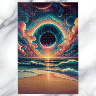Psychedelic Celestial Sunset Beach Landscape Jigsaw Puzzle