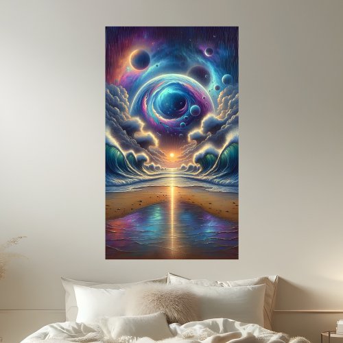 Psychedelic Celestial Sunset Beach Landscape Poster