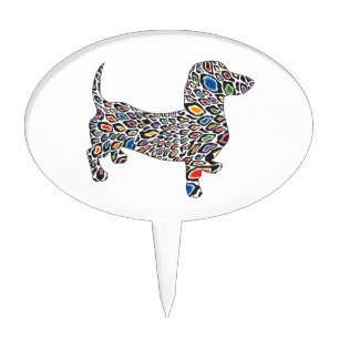 Psychedelic Cheetah Doxie Cake Topper